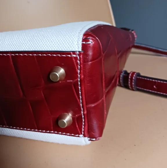 STAUD mini Shirley Bag in Canvas,burgundy Leather Crossbody Bag - Picture 11 of 16